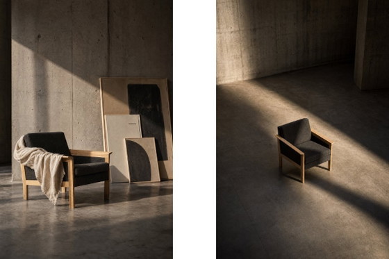 Image 1 of Vintage Mid-Century Danish Modern Oak & Felt Lounge Chairs, 1960s, Set of 2