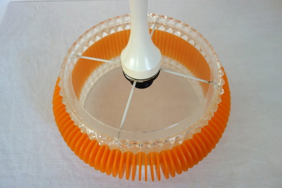 Space age chandelier in transparent plastic with orange 70s strip – Pendant lamps (photo 11 of 12)