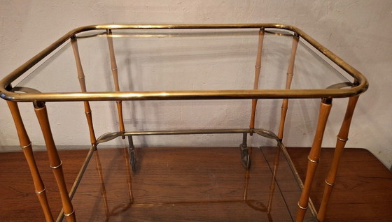 Image 1 of Carrello bar per cocktail in finto bambù, attr. Maison Jansen, Francia, anni '50-'60