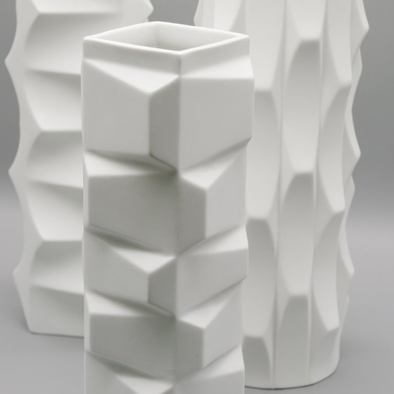 Image 1 of HUTSCHENREUTHER Biskuitporzellan ARCHAIS Vase TRIO Heinrich FUCHS Op Art Retro