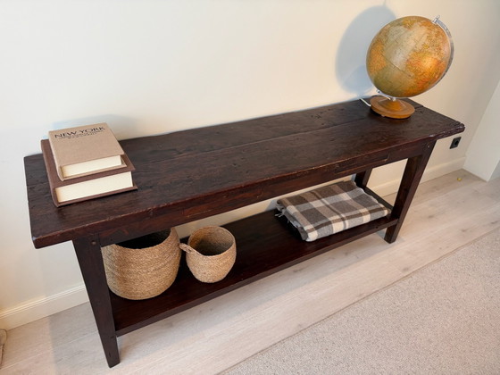 Autentico tavolino in legno / consolle / cassettiera con ripiano inferiore e cassetti – Console (photo 3 of 5)