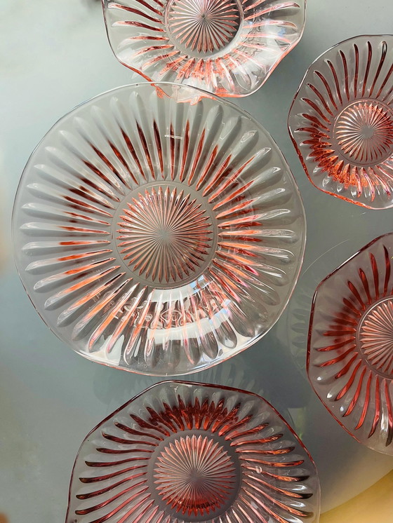 Image 1 of UNIQUE VINTAGE PINK PRESSED GLASS BOWL SET