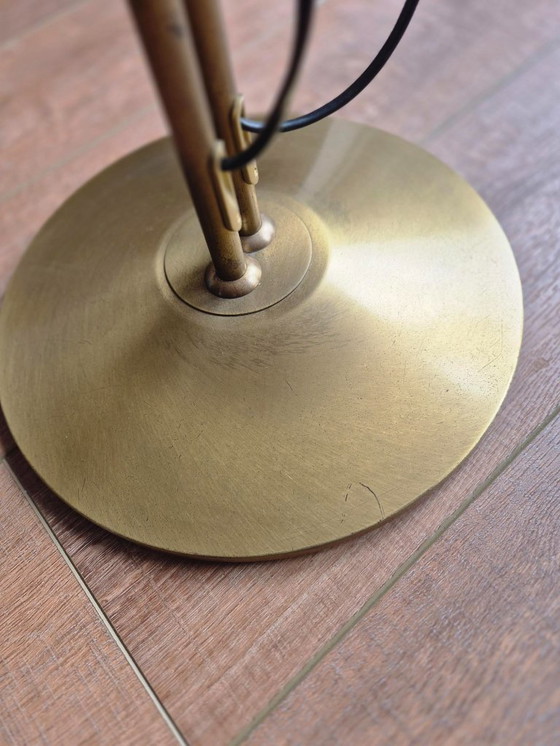 Image 1 of Dubbele Leeslamp - Vloerlamp - Notaris vloerlamp - Dimmer - Metaal - Koper/Bronskleurig - In hoogte verstelbaar - Zwenkarm.