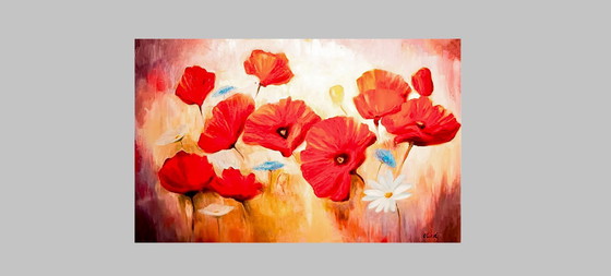 Image 1 of Cuadro al óleo de amapolas y margaritas firmado. Amapolas y margaritas al óleo. Pintura amapolas margaritas. Óleo con amapolas.
