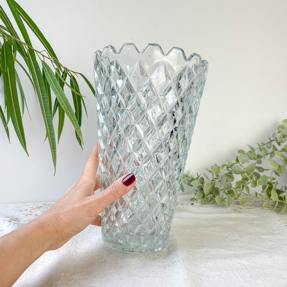 Image 1 of Vintage Glass Vase Geometric Pattern by Glasswork, Novy Bor, 1960s