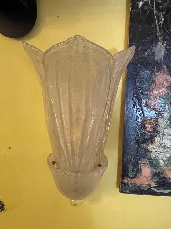 Image 1 of Paire d'appliques murales Barovier & Toso en verre de Murano doré, taille XXL, Italie, 1980