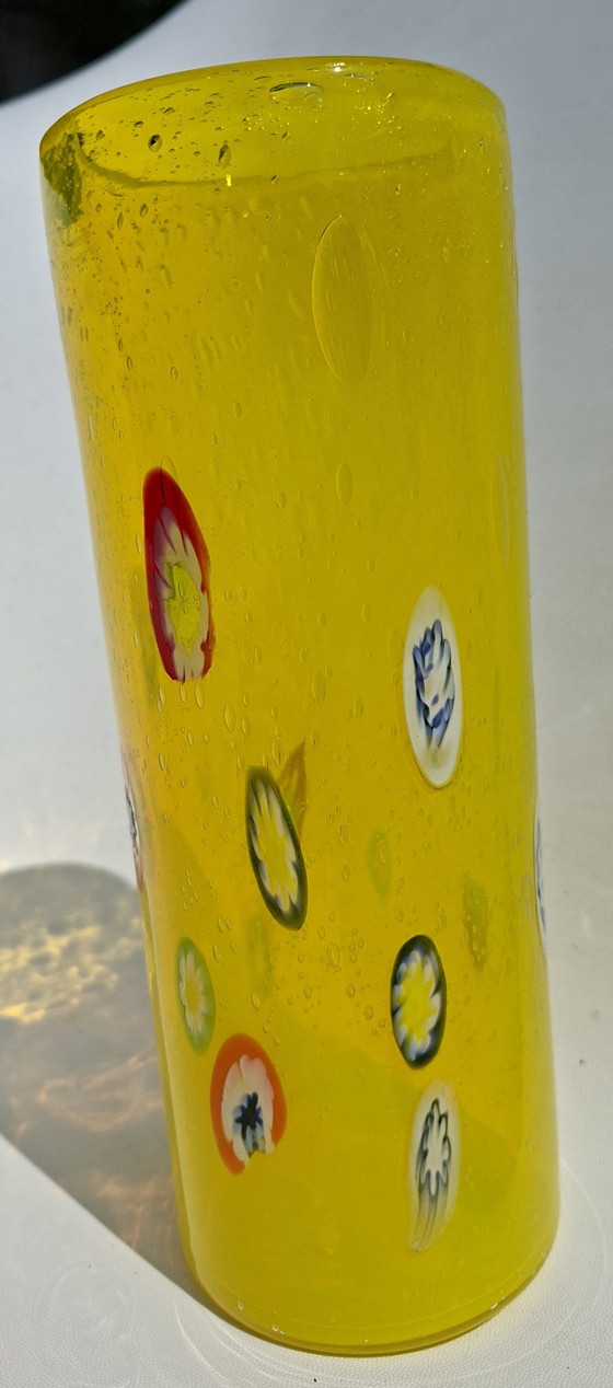 Image 1 of Vintage Leonardo Millefiori Vase – Hand-blown Yellow Glass – 23 cm