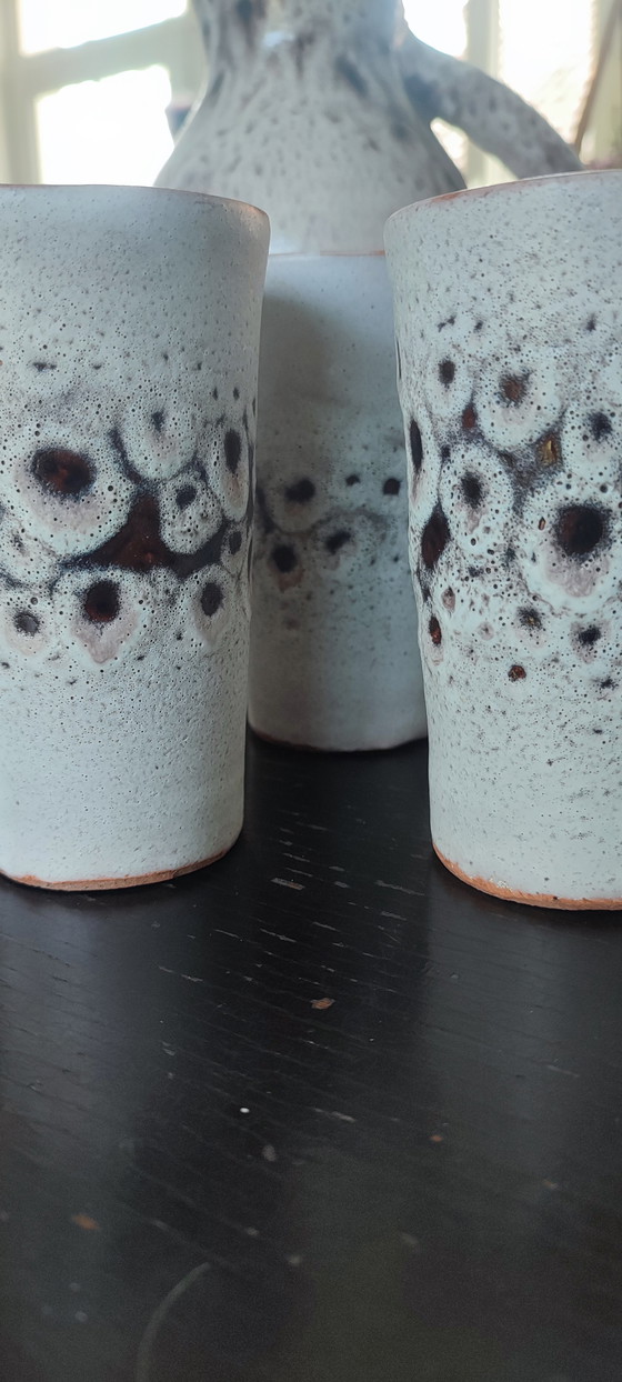 Image 1 of Geëmailleerd aardewerk sinaasappelservies uit de jaren 60