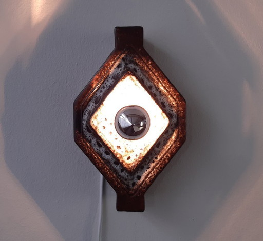 1 van 2 PAN Leuchten mcm vintage keramieken wandlamp in bruin/grijstinten, west germany fat lava stijl, keramische wandlamp, spa