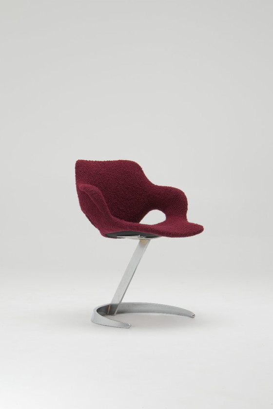 Image 1 of  Sculptural "Scimitar" Dining Set in Burgundy Bouclé - Boris Tabacoff