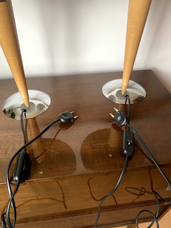 Image 1 of 2x Mid - Century Massive Chrome Mushroom Table Lamp Desk Lamp