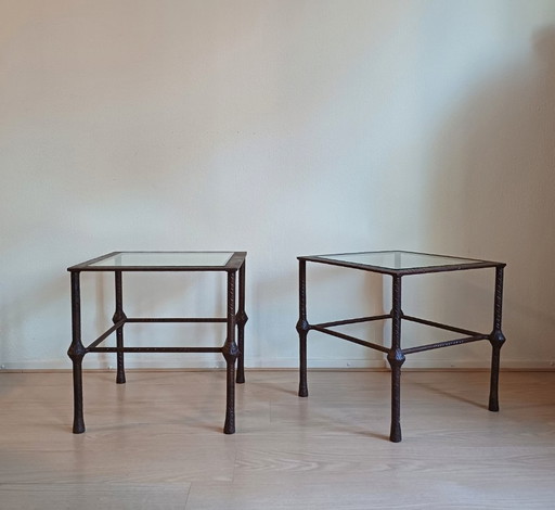 2 side tables Vintage Brutalist wrought iron