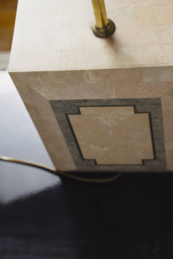 Image 1 of Vintage Marble Table Lamp Italian Art Deco Stone Lamp Geometric Marble Lighting Mid Century Modern Accent Lamp