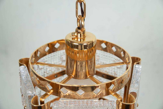 Image 1 of Vintage hanglamp messing & ijsglas, Vitrika glass pendant