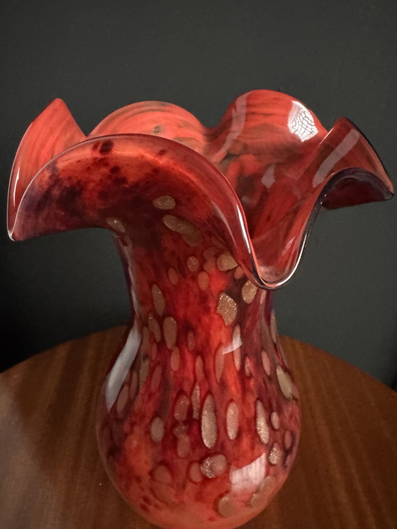Image 1 of Vintage red and gold Murano glass vase