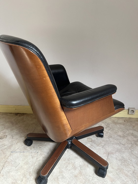 Vintage Design Office Chair - Black Leather + Wooden Shell - SPD Arredi - Swivel – Swivel chairs (photo 3 of 11)