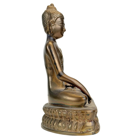 Antieke 19e-eeuwse Tibetaanse handgemaakte zittende Boeddha met significante patina – Beeldhouwkunst, Bronze (photo 5 of 11)