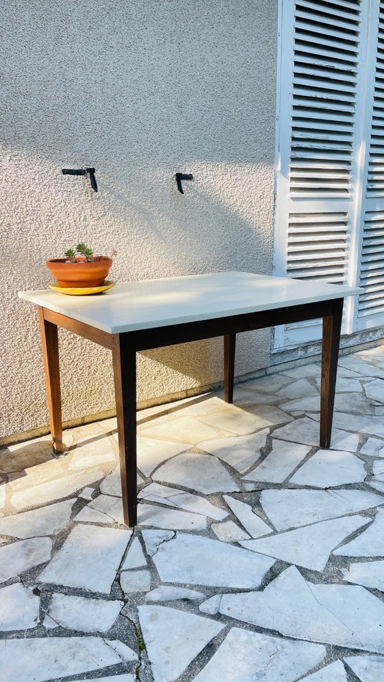 Image 1 of Vintage Oak Farmhouse Table with White Top