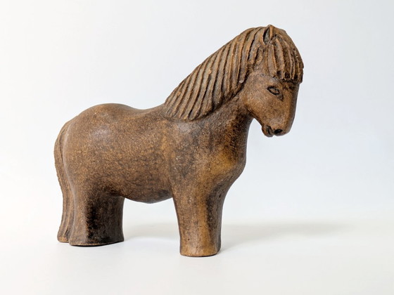 Image 1 of Pair of Midcentury Stoneware Horse Figurines, Mare and Foal | Scandinavian Style