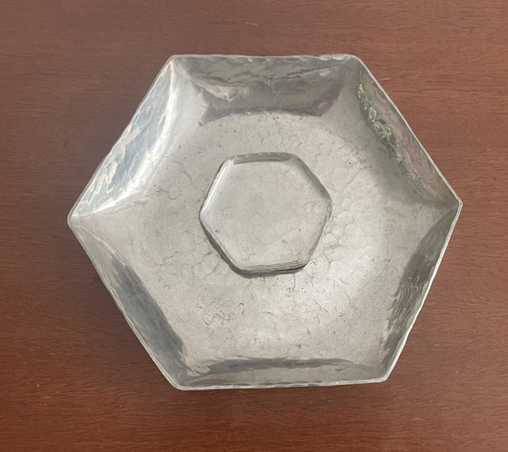 Image 1 of J.J. Davids Amsterdam - Juego de posavasos Art Déco de peltre plateado martillado a mano para licor o oporto