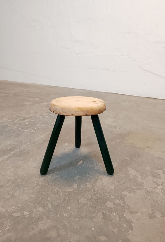 Tabouret trépied en bois rustique vintage, Marron (photo 3 sur 15)