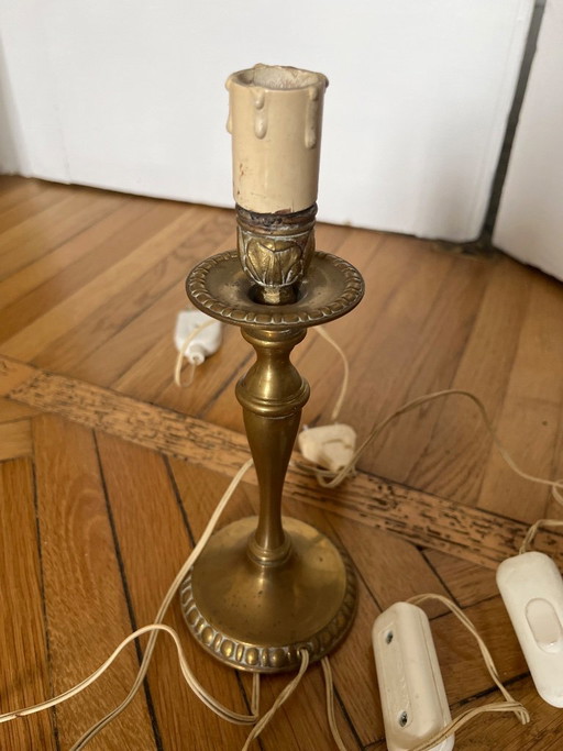 * Pair of Vintage Brass Hollywood Regency Candlestick Lamps - As-Is – tafellampen (photo 2 of 5)