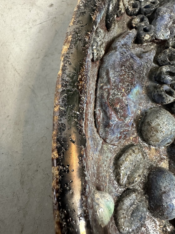 Image 1 of XL bowl + stand - maritime relief - ceramic