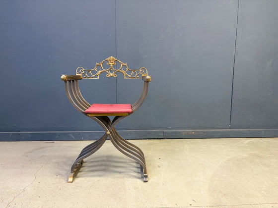Silla Dante de estilo renacentista, década de 1960. – Sillas y sillones, Metal, Textile (photo 13 of 13)