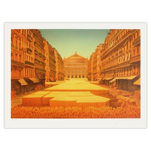 Litografia firmata di Michel Dubre, Opéra Avenue, Parigi.
