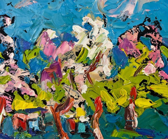 Image 1 of Original Oil Painting Flower Trees Landscape Spring is on the doorstep
