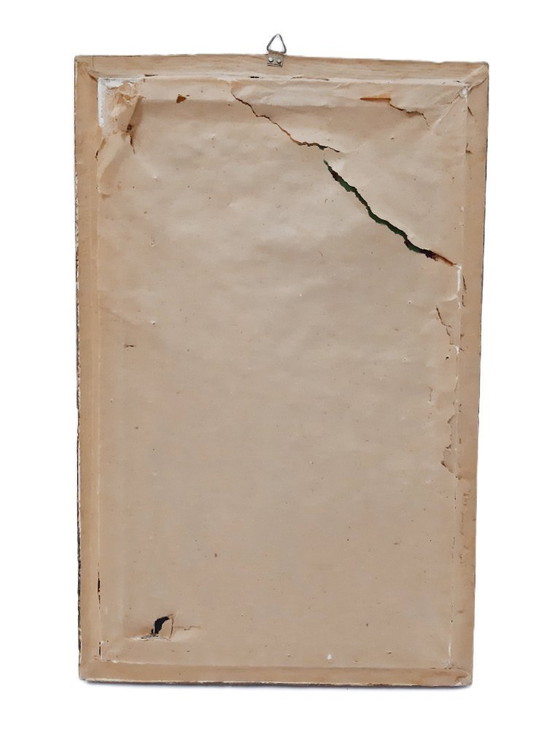 Image 1 of Vintage geborduurd wandtapijt gobelin, ingelijst, onder glas, violist