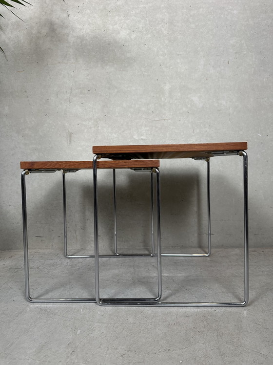 Vintage Nesting Tables - Teak and Chrome – Brabantia, Side tables, Wood (photo 4 of 7)