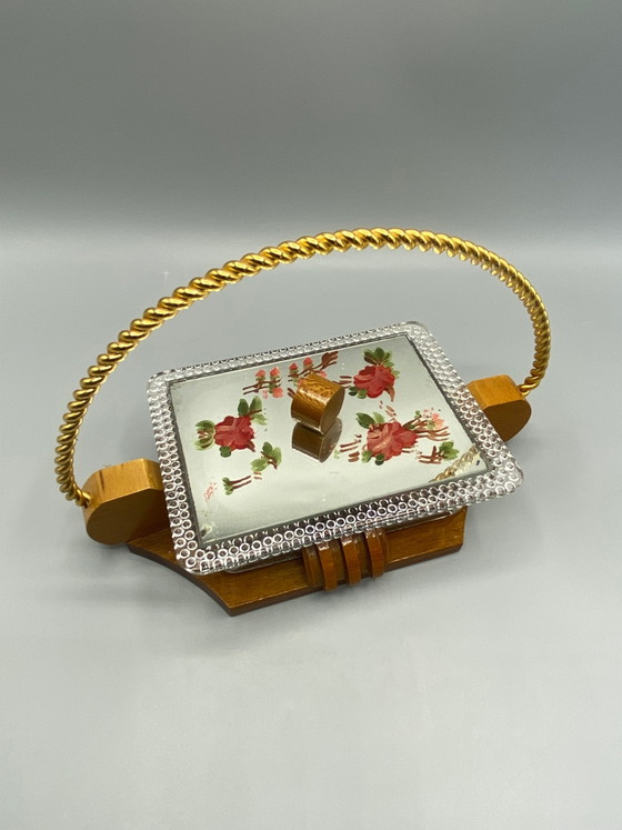 Art Deco Cookie Box in Glass, Wood, and Painted Mirror – Circa – Glass & Decanter (photo 2 of 8)