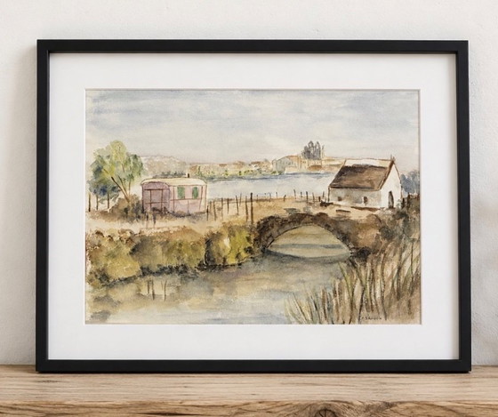 Image 1 of Antique watercolor painting of the Camargue region, Les Saintes-Maries-de-la-Mer