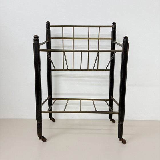 Image 1 of Vintage Wooden Magazine Rack with Brass Details, 1950's