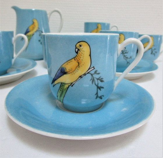 Image 1 of Limoges porcelain parakeet-decorated coffee service