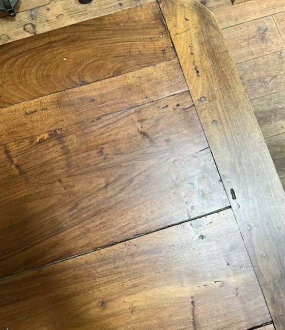 Image 1 of Grande table de ferme ancienne en bois massif – style rustique XIXe – pieds tournés - 181x100m