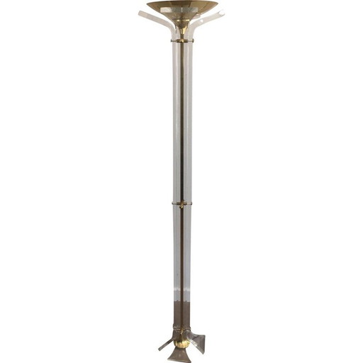 Vintage vloerlamp van verguld messing en plexiglas, Italië 1970