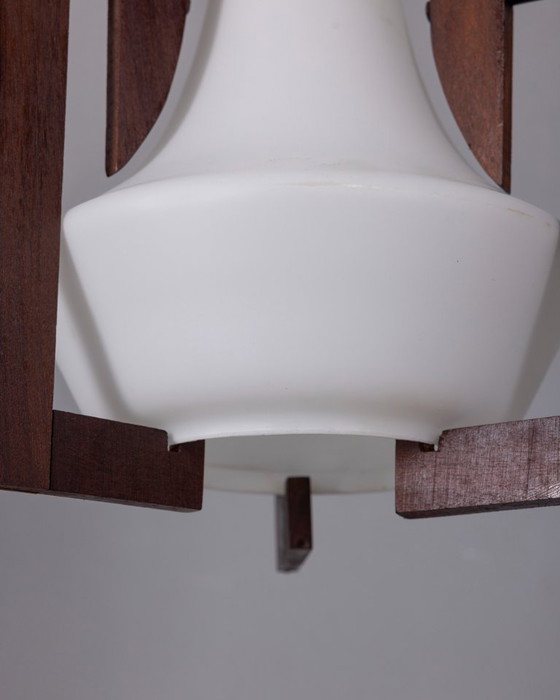 Image 1 of VINTAGE 1950S WOOD AND GLASS CHANDELIER DESIGNED BY ICO PARISI