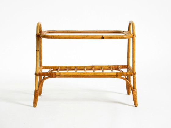 Lovely Small Italian 1960s Bamboo Side Or Coffee Table With A Iced Glass Top, Side tables, Brown, Vintage (photo 4 of 21)