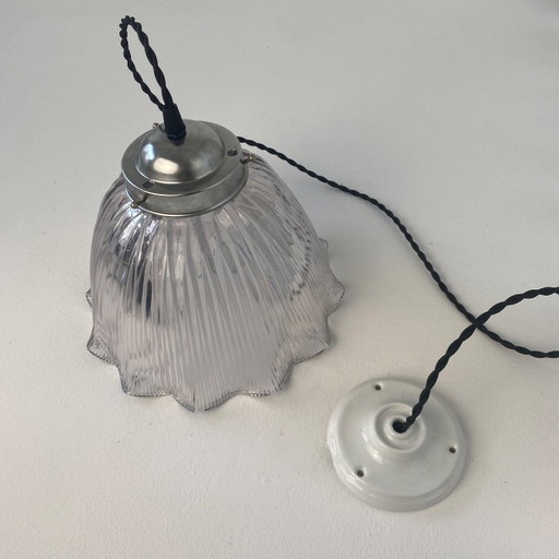 ALTE HÄNGELEUCHTE HOLOPHANES GLAS 25,5 CM VINTAGE