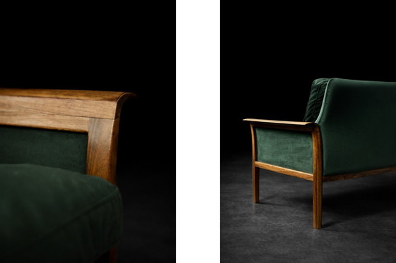 Image 1 of Divano e sedia vintage in palissandro norvegese e velluto verde bottiglia di Knut Sæter per Vatne Møbler, anni '60, set di 2