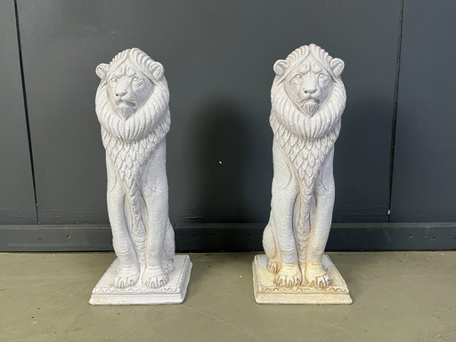 Pair of Renaissance Style Terracotta Lion Sculptures, 1950s