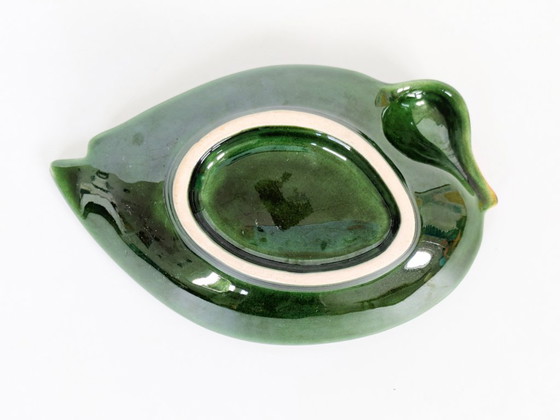 Vintage Green Barbotine Majolica Duck Dish, Sculptural Ceramic Soap Dish Trinket Tray – Bowls (photo 8 of 11)