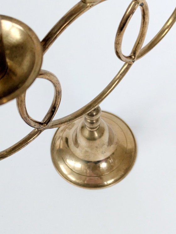 Image 1 of Candélabre vintage en laiton, porte-bougie conique à 3 bras, style milieu du siècle