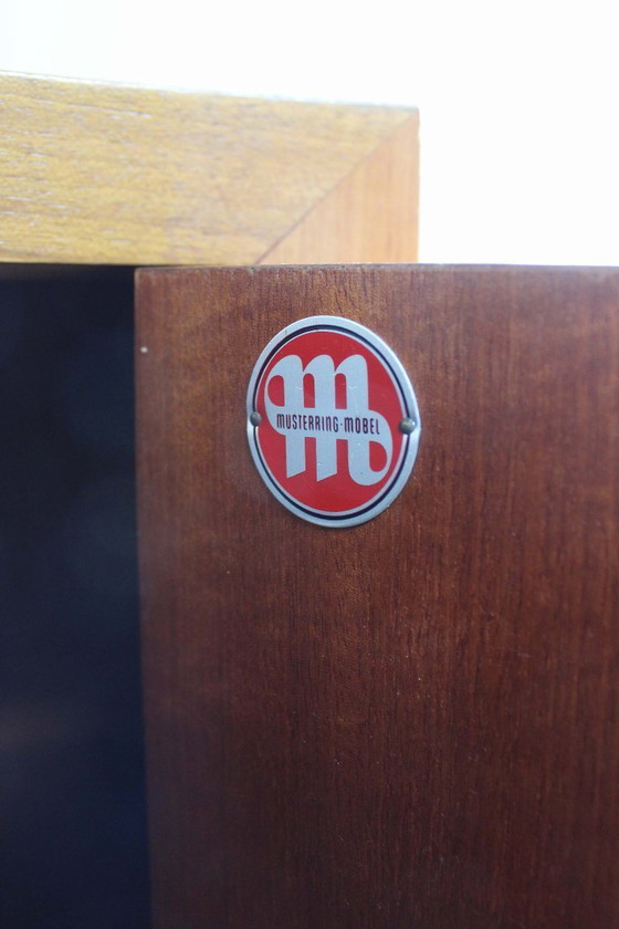 Image 1 of Houten vintage wandmeubel - Musterring. Retro Mid Century modulair kast met bureau / barretje
