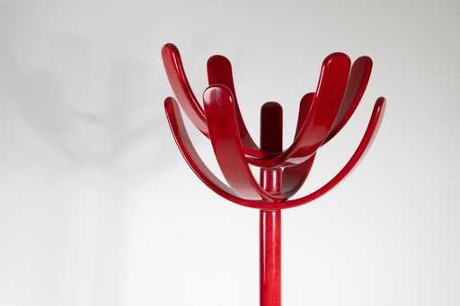 Italian Coat rack by Mauro Pasquinelli in red lacquered wood, 1960s