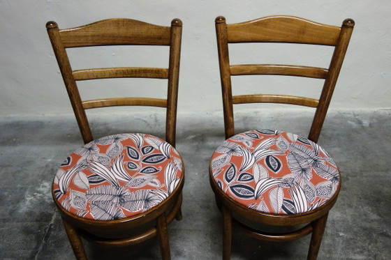 Pair of vintage Baumann bistro chairs, Dining chairs, Wood, Textile, Brown (photo 5 of 10)