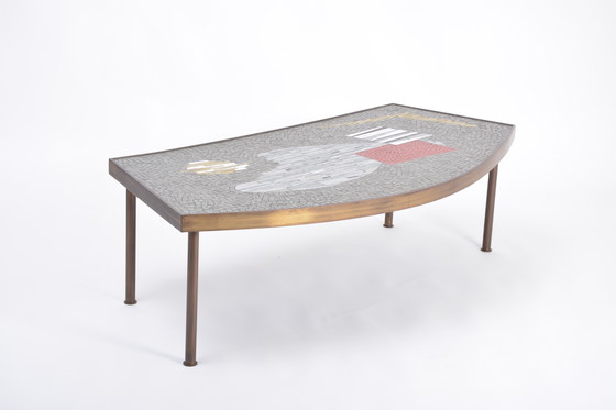 Image 1 of Grande table basse en mosaïque et laiton du milieu du siècle par Berthold Müller-Oerlinghausen