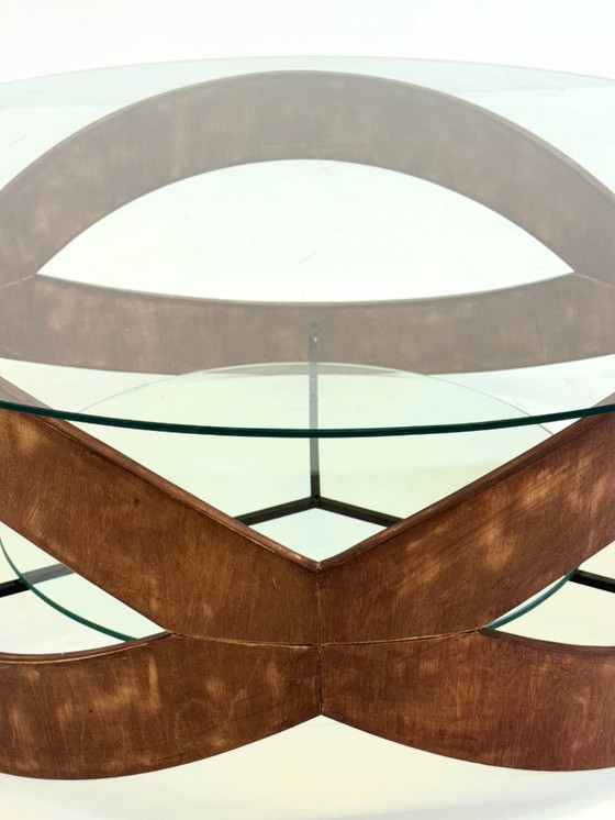 Image 1 of Tavolino rotondo vintage con struttura scultorea in legno